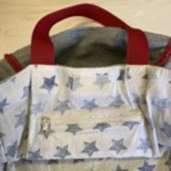 TINKER BELL Stars & Stripes Patriotic TOTE BAG zippered pocket Disney Fairy USA - Picture 4 of 7